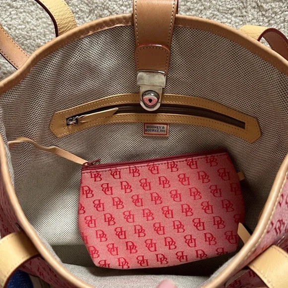 Dooney & Bourke Red and Tan Tote Bag - with matching coin purse - Picture 3 of 7